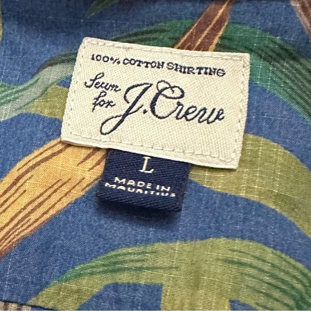 J. Crew Blue Bamboo Hawaiian Shirt Short Sleeve Button Down Cotton Men’s Size XL
